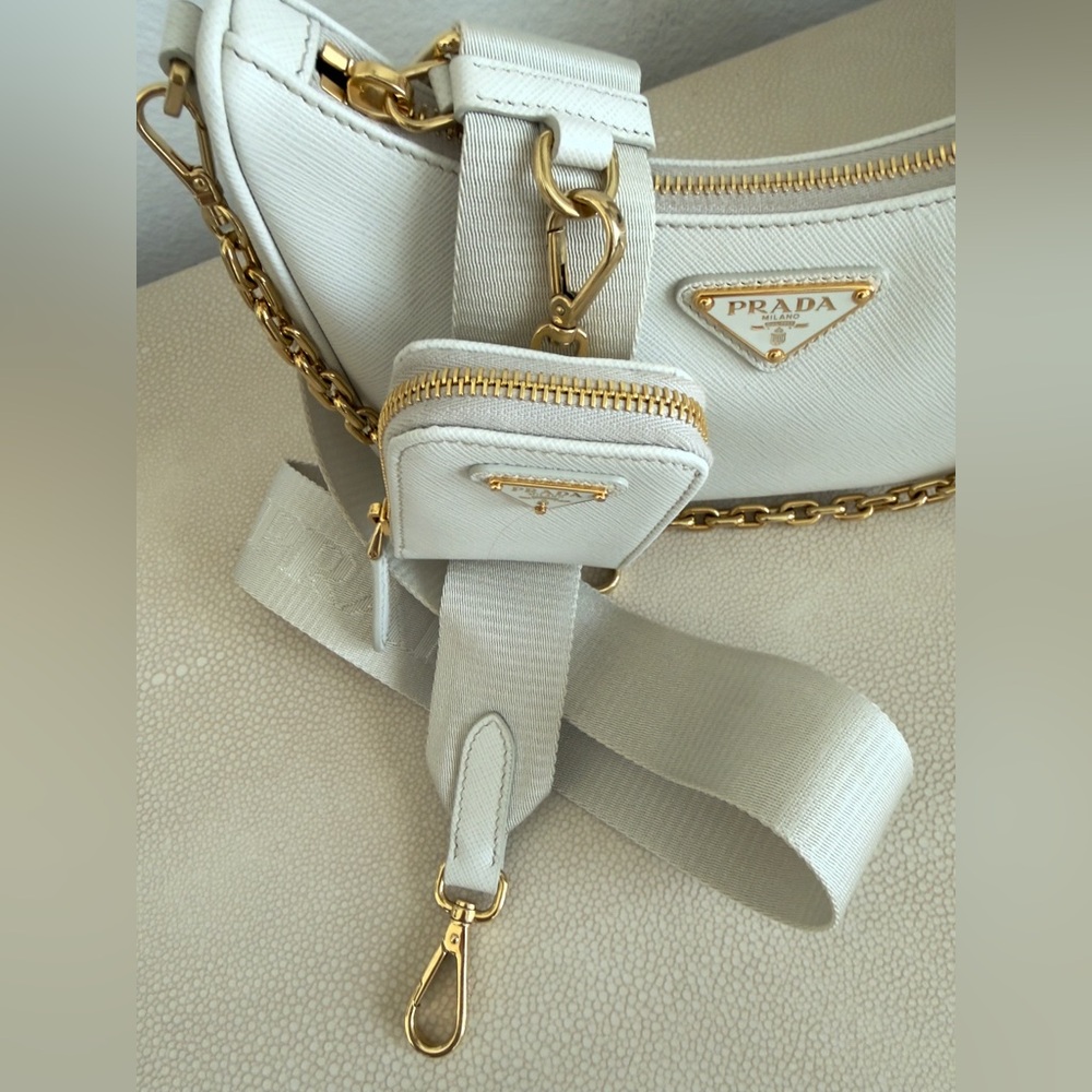 Prada Re-Edition 2005 Saffiano Leather Bag with Gold Hardware and Chain. - Picture 8 of 15